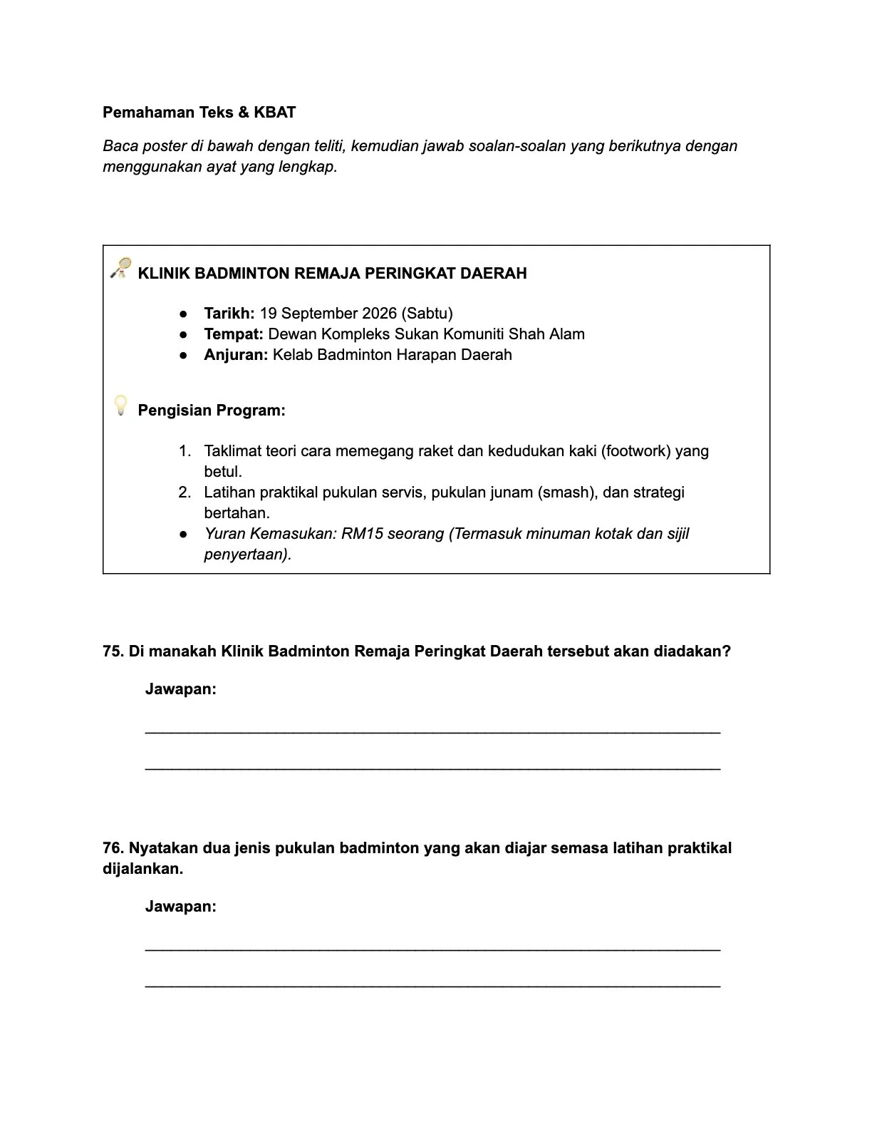 Contoh latihan BM 4